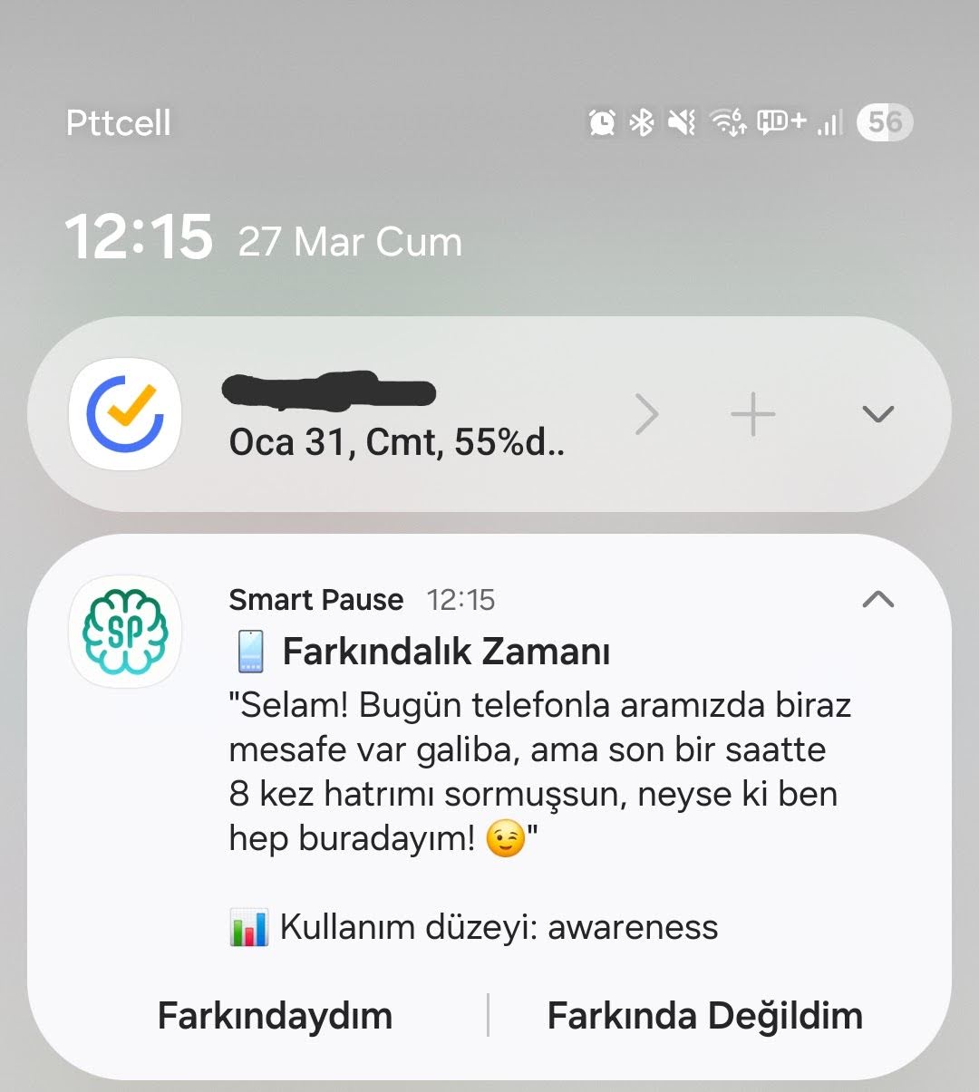 Smart Pause farkındalık bildirimi