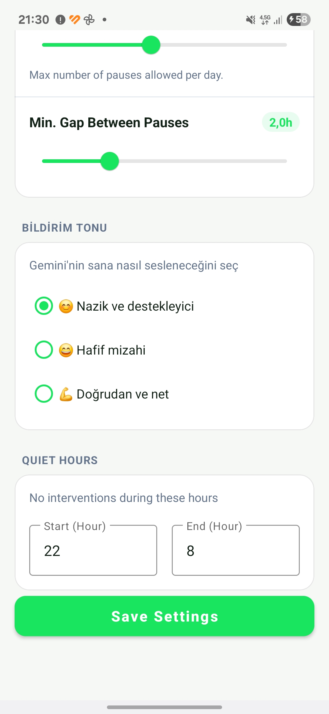 Smart Pause ayarlar ekranı